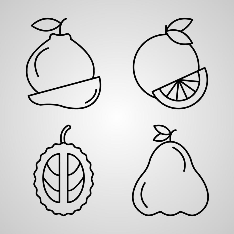 colección de símbolos de frutas en estilo de contorno vector