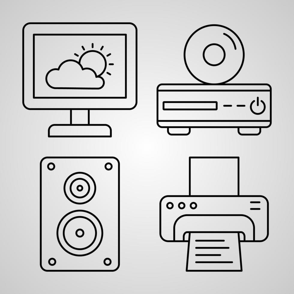 Conjunto de iconos de línea de tecnología aislado en tecnología de símbolos de contorno blanco vector