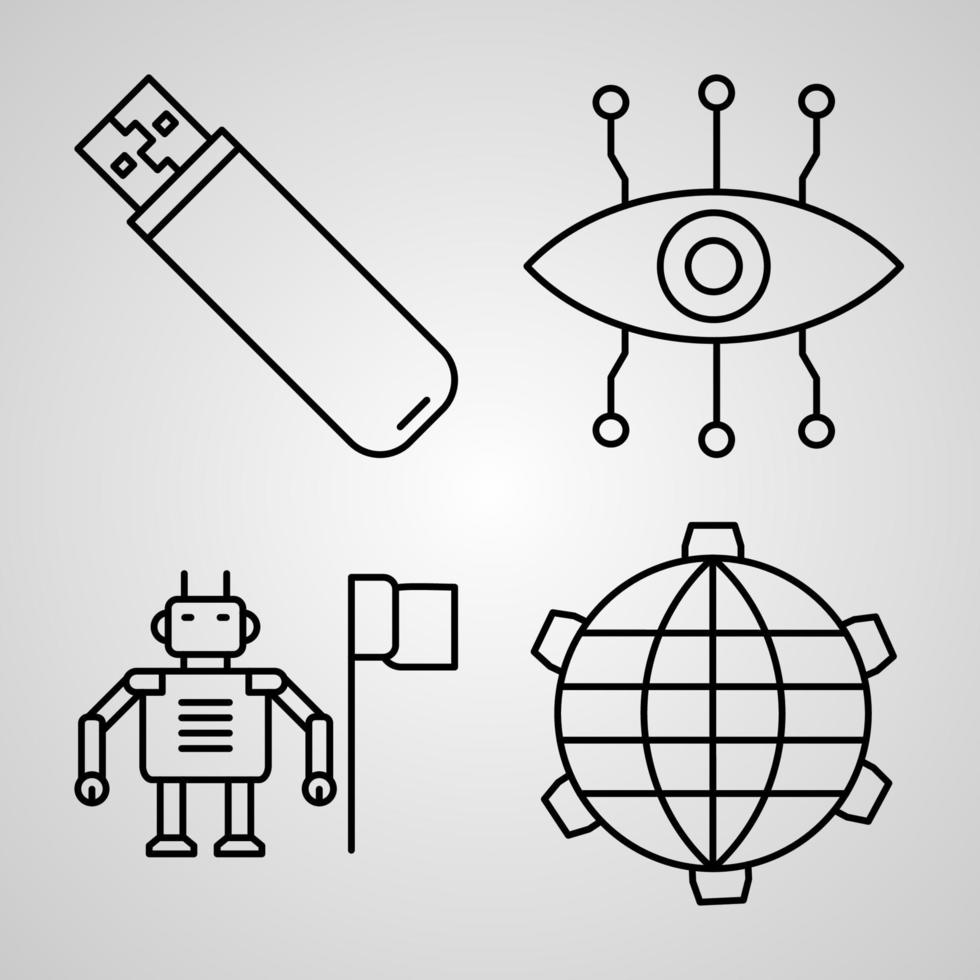 Cyberpunk  Collection On White background Cyberpunk Outline Icons vector