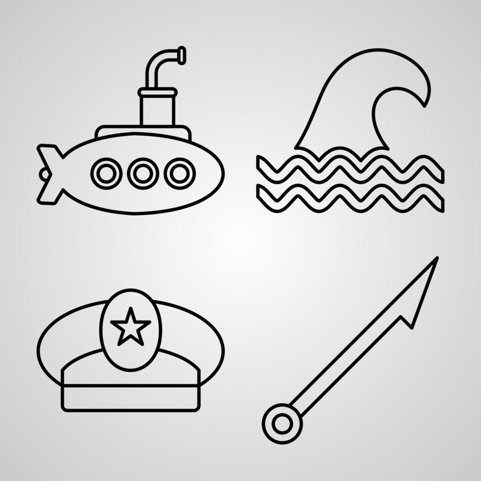 Colección de símbolos de marinero sobre fondo blanco Iconos de contorno de marinero vector