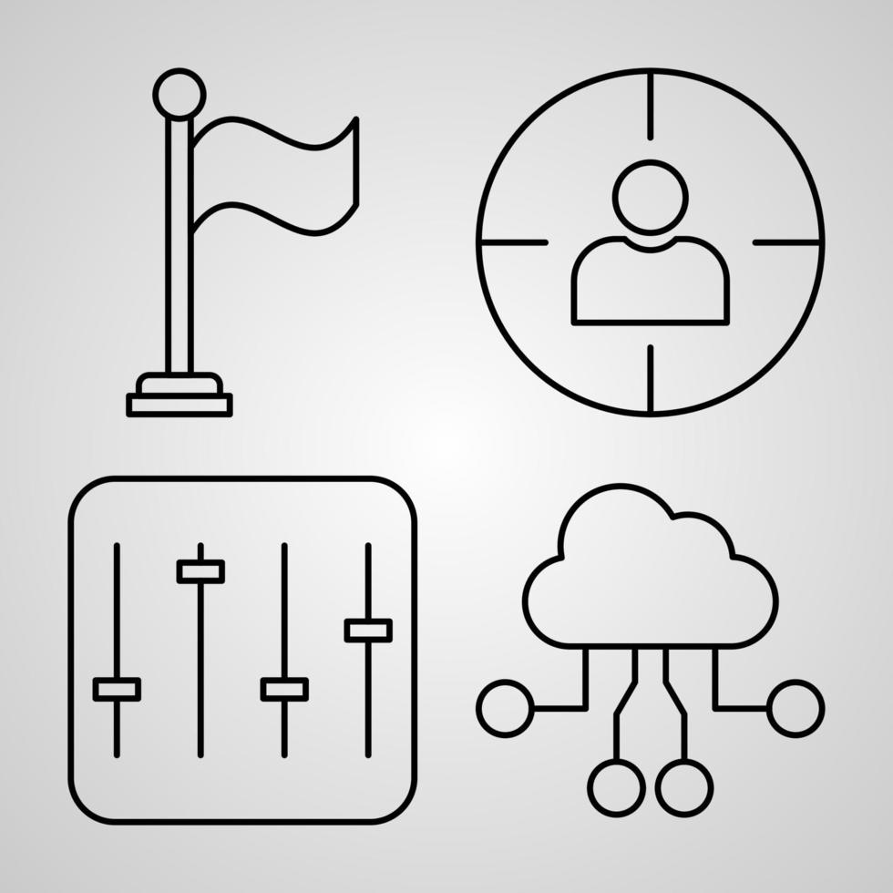 Collection of Essential Symbols in Outline Style vector