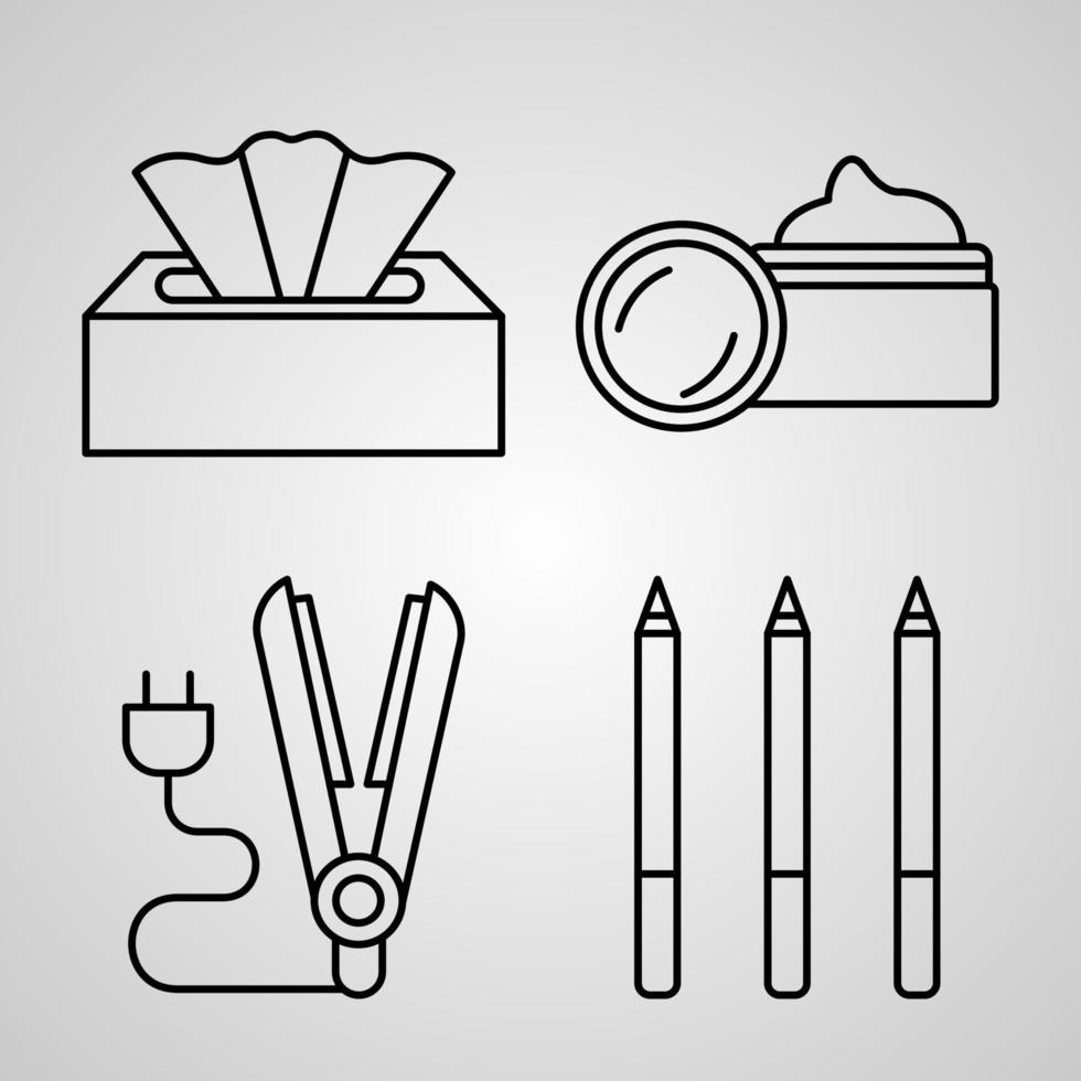 conjunto de iconos simple de iconos de líneas relacionadas con la belleza y los cosméticos vector