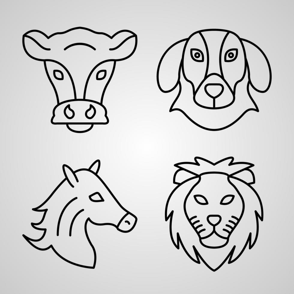 Set of Vector Line Icons of Animals