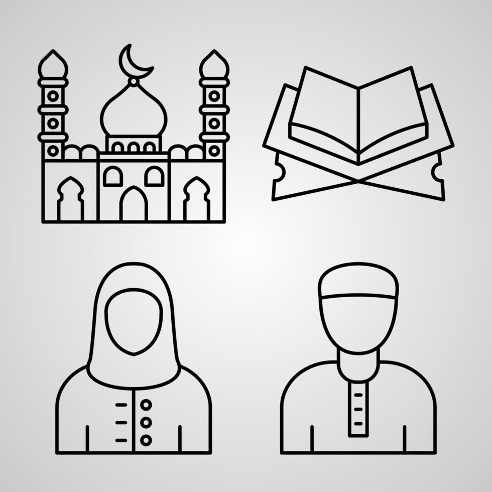 Set of Vector Line Icons of Ramadan and Eid