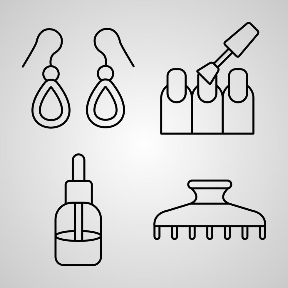 Collection of Beauty and Cosmetics Symbols in Outline Style vector