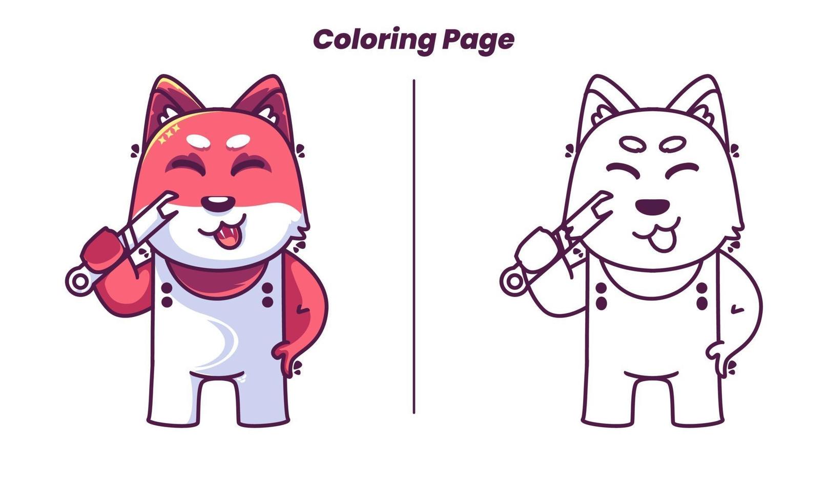 cute mechanical fox with coloring pages suitable for kids vector