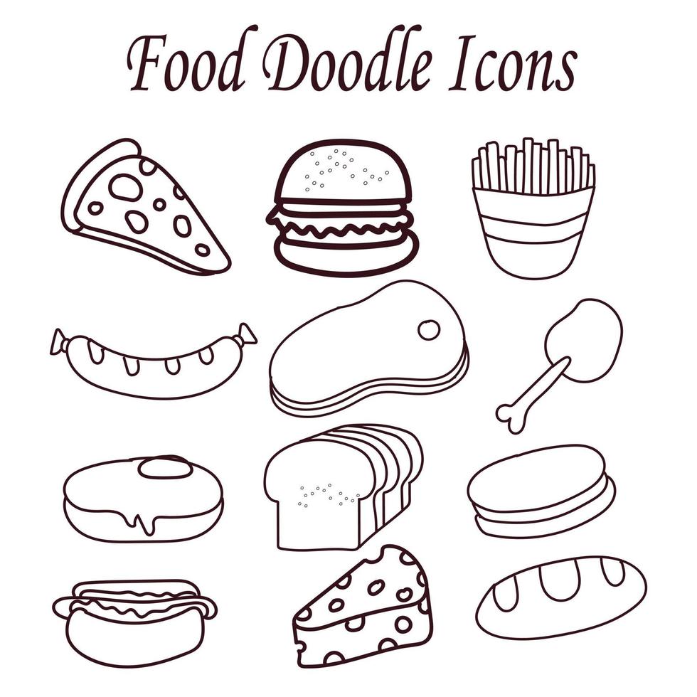 Hand drawn food doodle icons vector