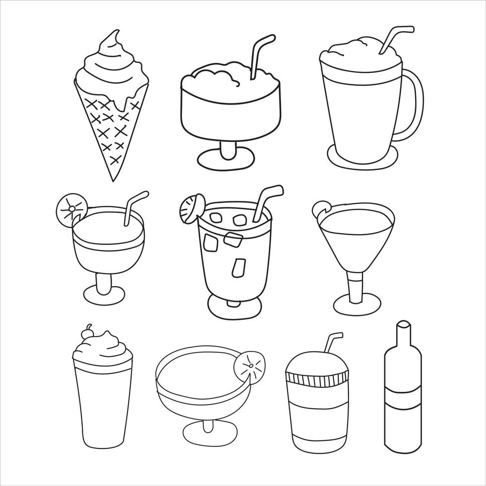 iconos de doodle de bebidas dibujados a mano vector