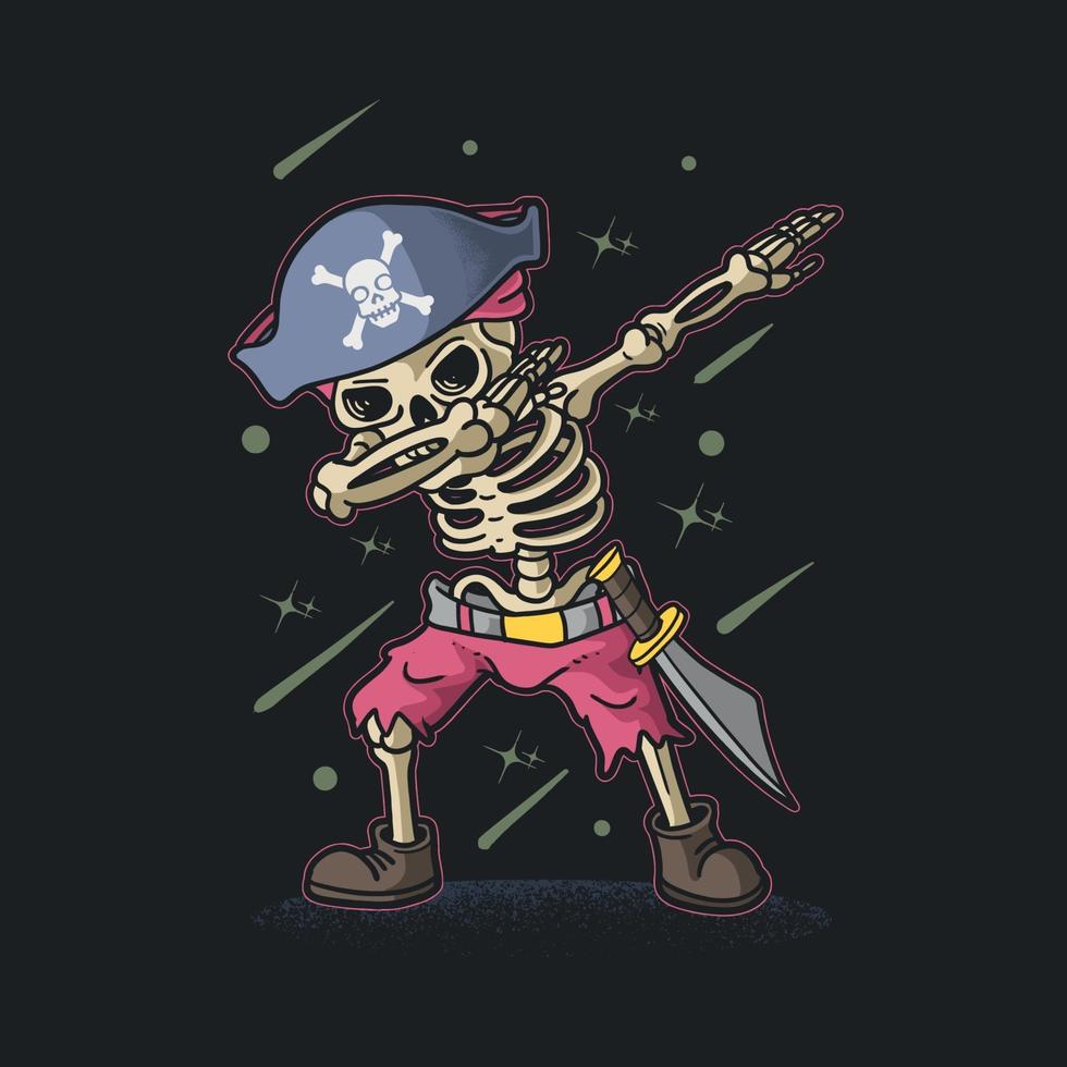 lindo, pirata, esqueleto, dabbing, ilustración, vector