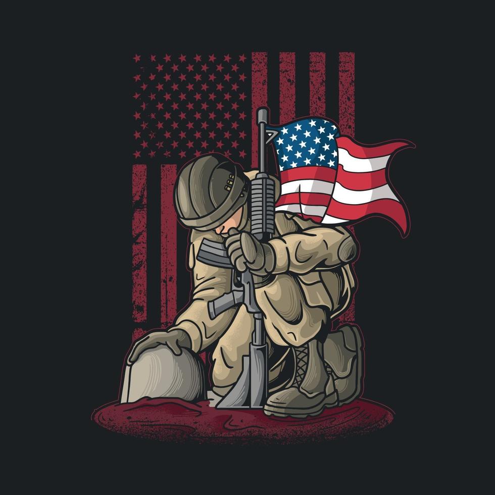 soldier kneel for the fallen illustration vector