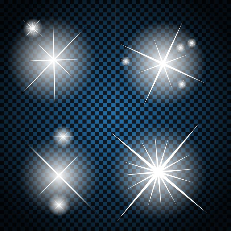 conjunto de estrellas de luz brillantes con destellos ilustración vectorial vector