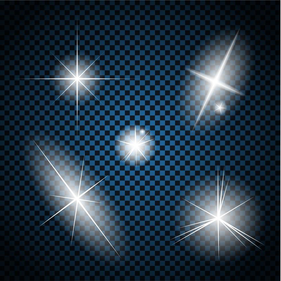 conjunto de estrellas de luz brillantes con destellos ilustración vectorial vector