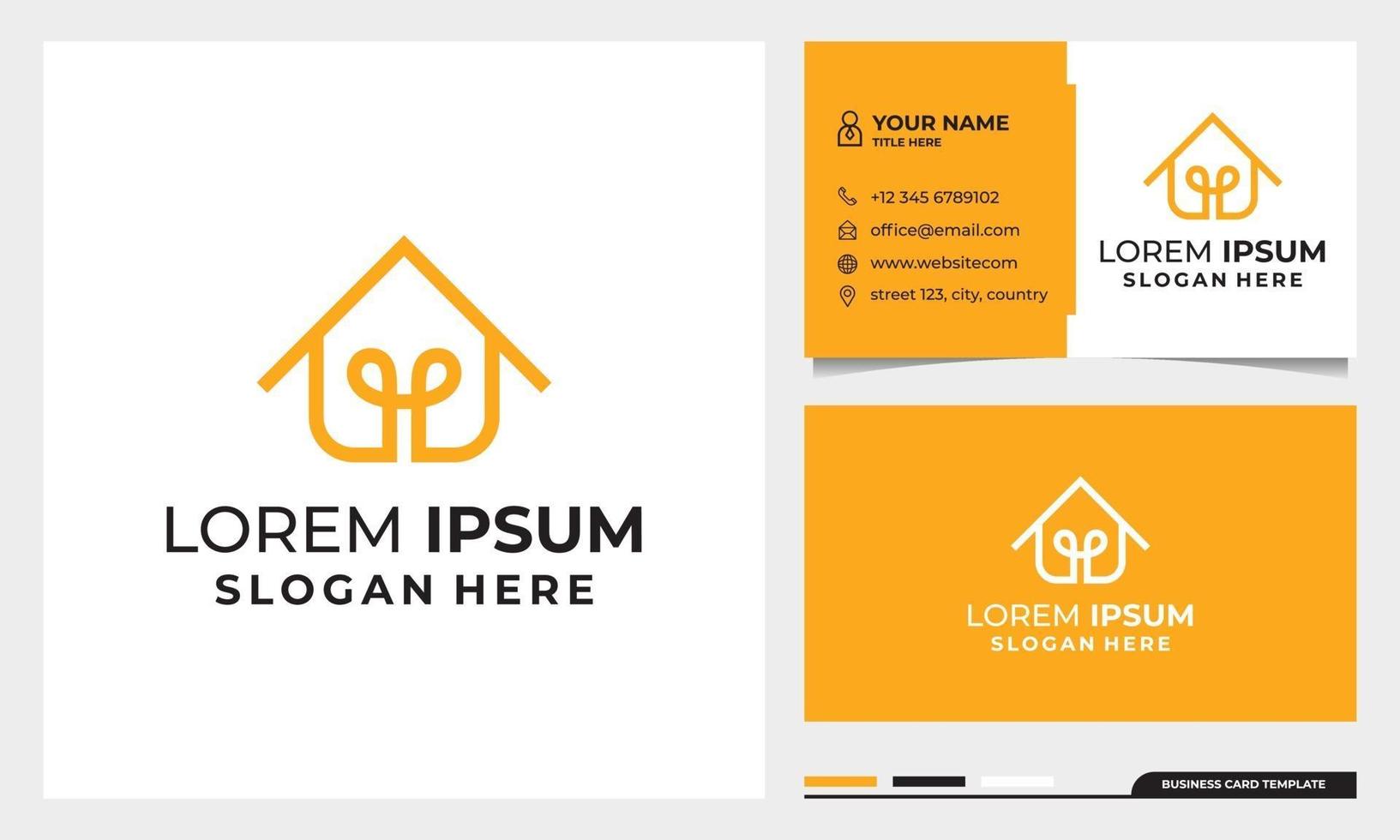 Smart home line art style logo design with business card template vector