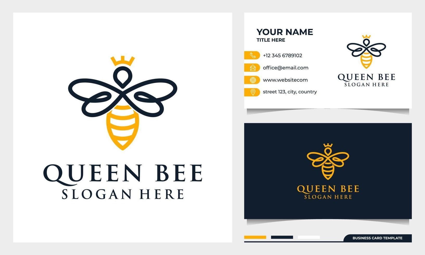 diseño de logotipo lineal de abeja reina, icono y plantilla de tarjeta de visita vector