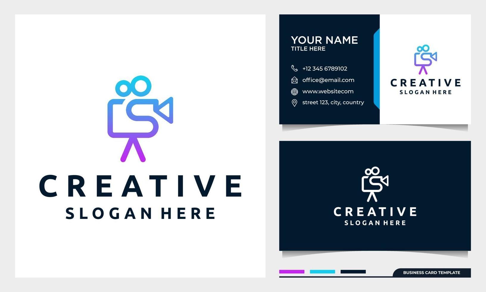 video camera logo for movie cinema production with business card vector