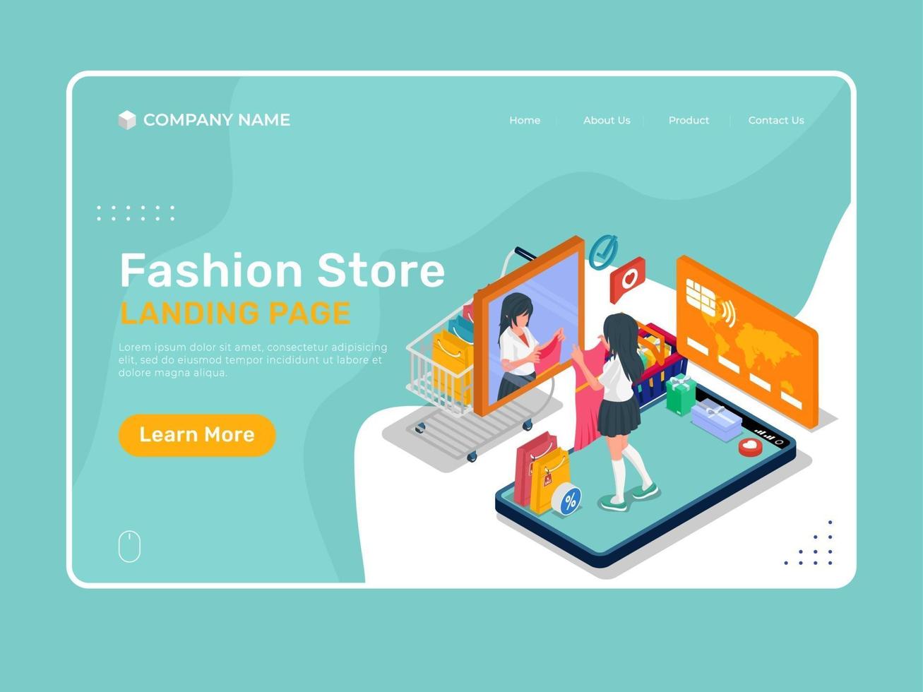 Fashion store illustration with character. Landing page illustration. vector