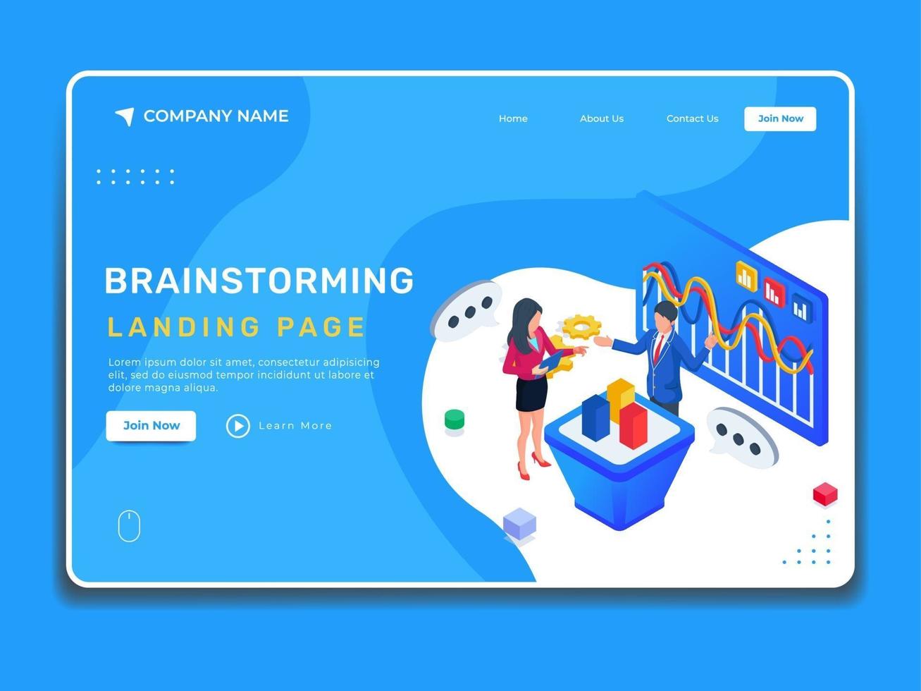 Business startup brainstorming process. Landing page template. vector