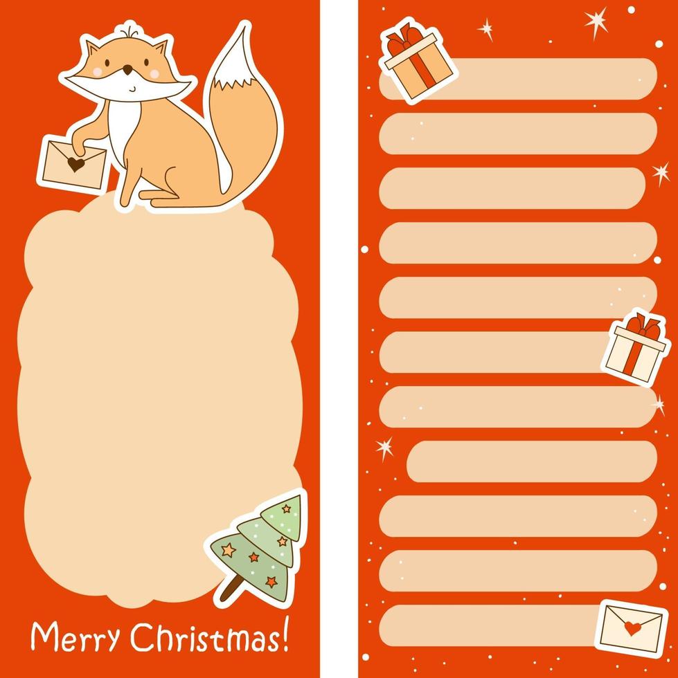 Set of planner organizer Merry Christmas. fox and place for notes vector