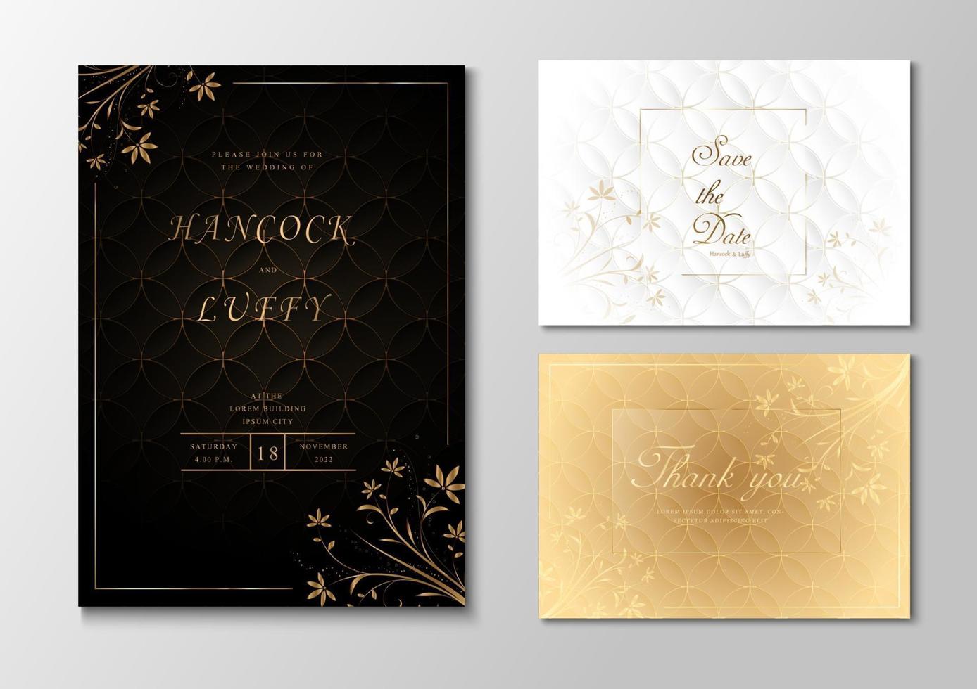 Wedding invitation card elegant with golden design vector