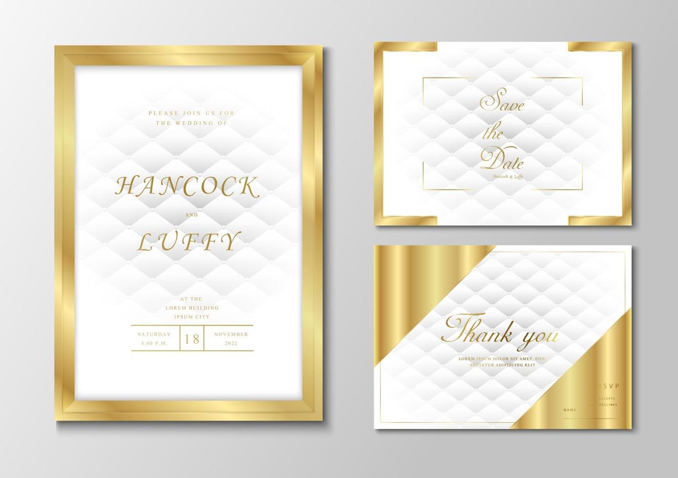 Premium white wedding invitation card elegant with golden frame vector