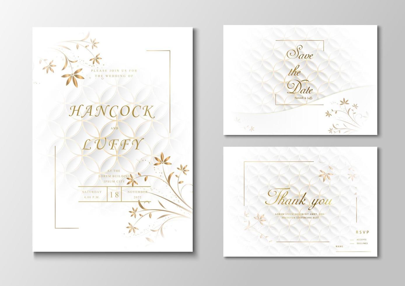 Wedding invitation card white background and golden frame vector