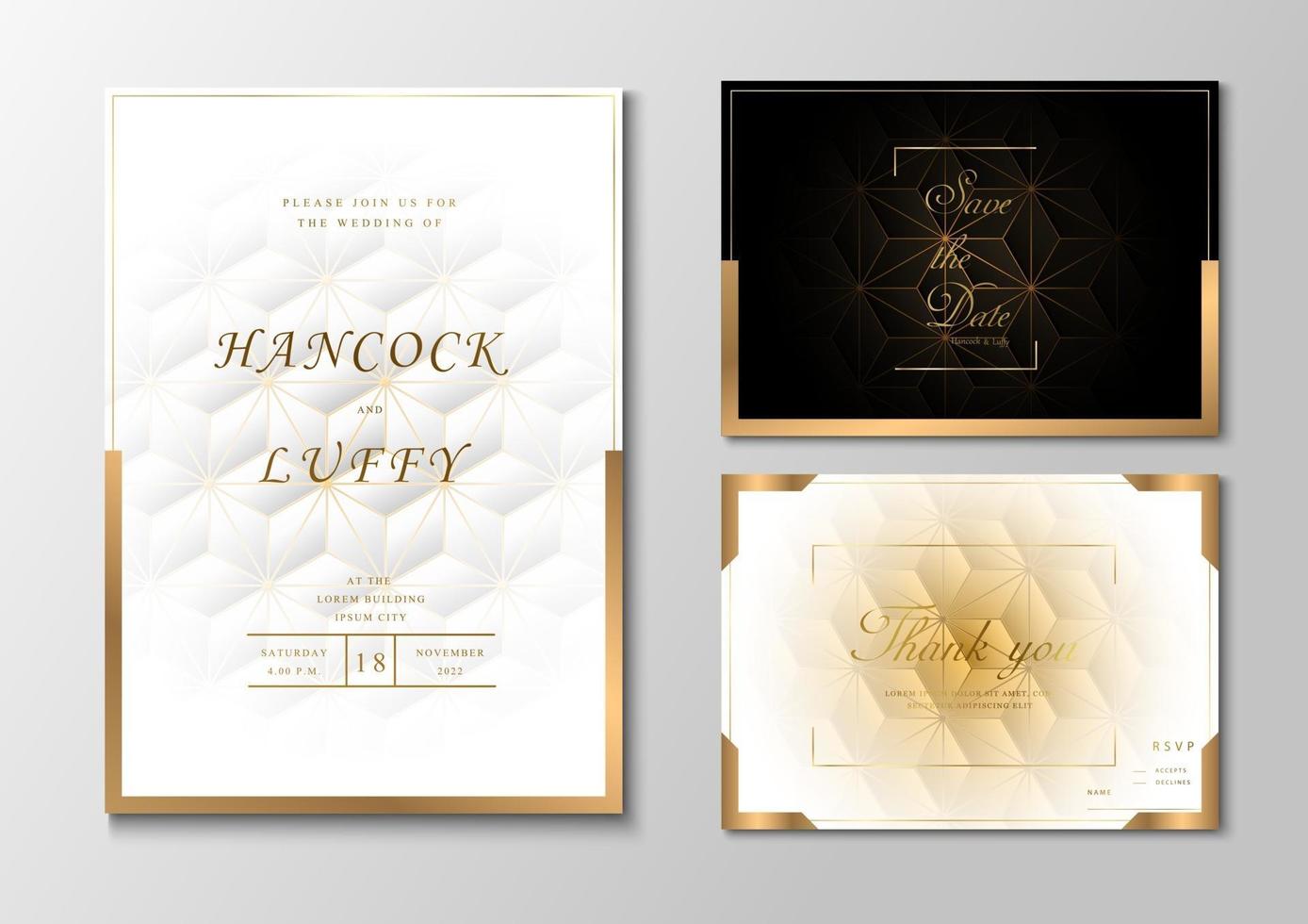 Premium wedding invitation card elegant with golden frame vector