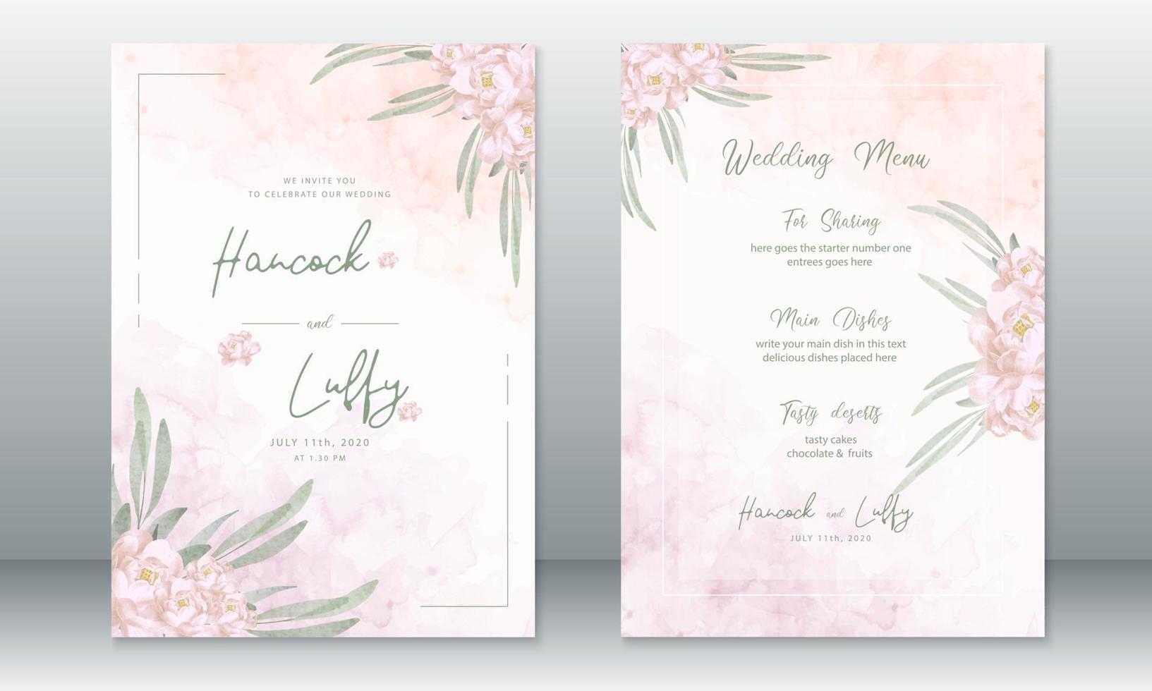 Wedding invitation card template with watercolor background vector