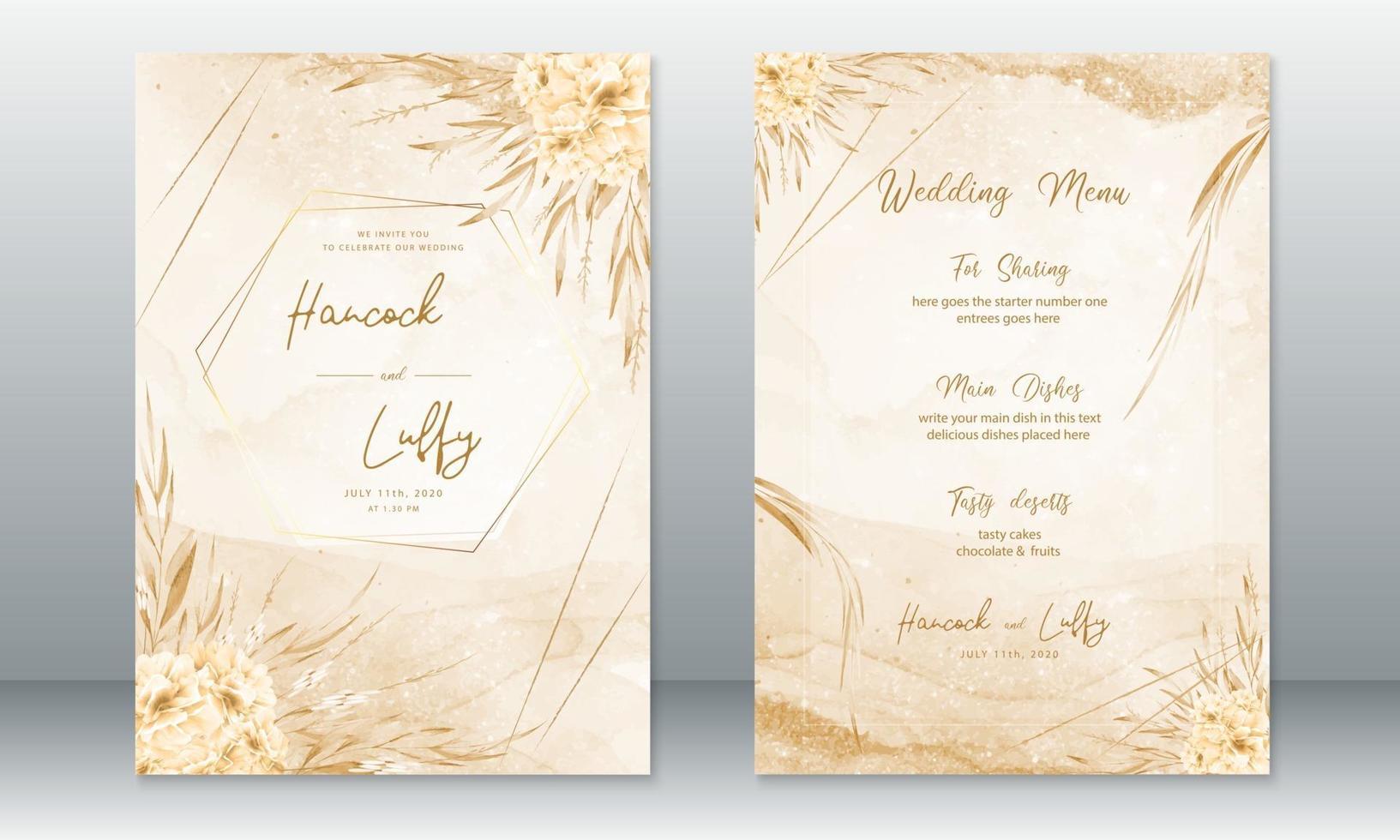 Wedding invitation card template with rose bouquet vector