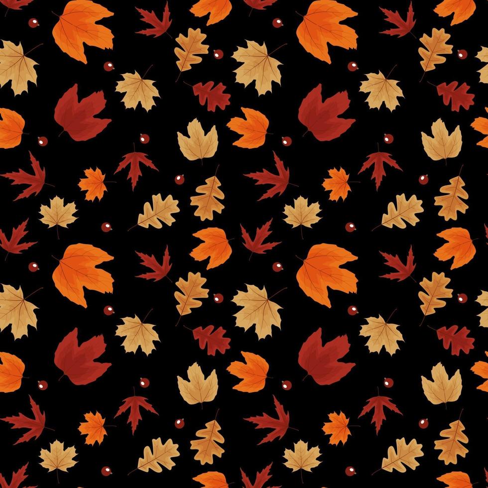 Autumn Natural Leaves Seamless Pattern Background. Vector Illustration