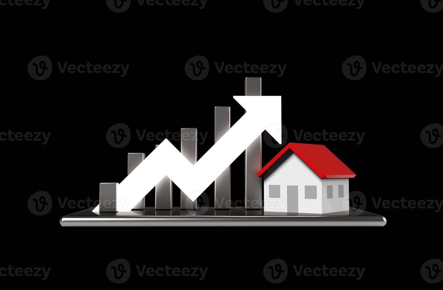 concepto de crecimiento inmobiliario. gráfico de negocios y casa en teléfono móvil. foto