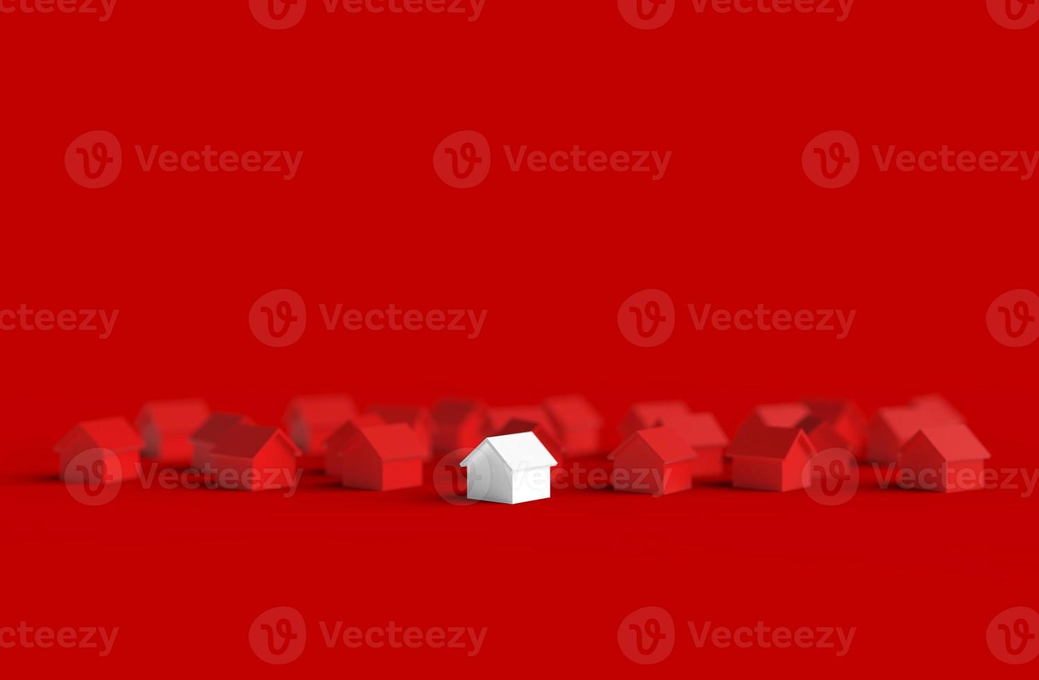 Group of blurred house isolated on red background. 3D Illustration. photo