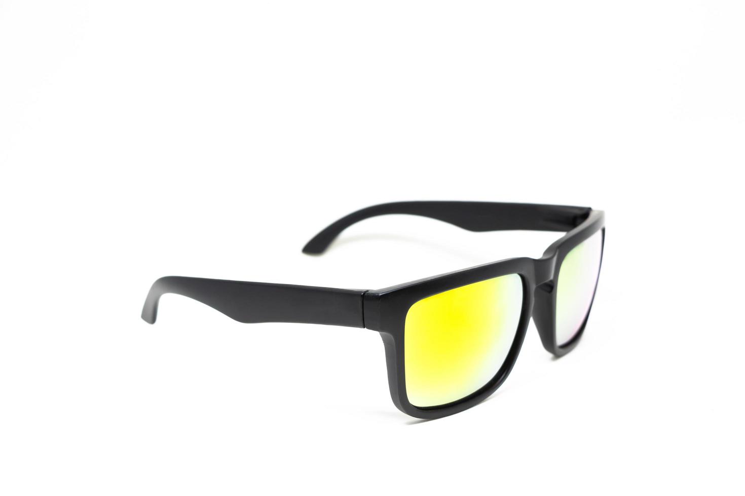 Closeup photos sunglasses color lenses on white Background