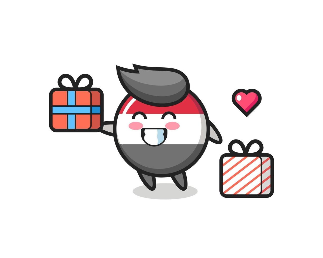 yemen flag badge mascot cartoon giving the gift vector