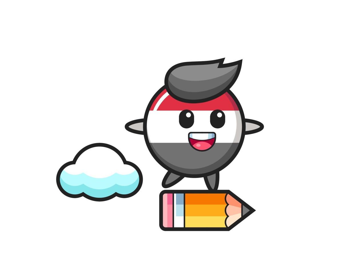 yemen flag badge mascot illustration riding on a giant pencil vector