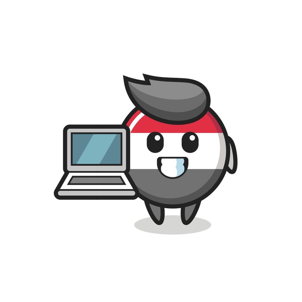 Mascot Illustration of yemen flag badge with a laptop vector