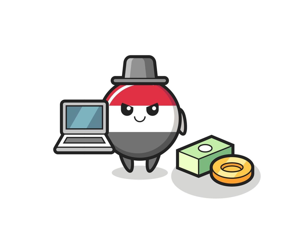 Mascot Illustration of yemen flag badge as a hacker vector