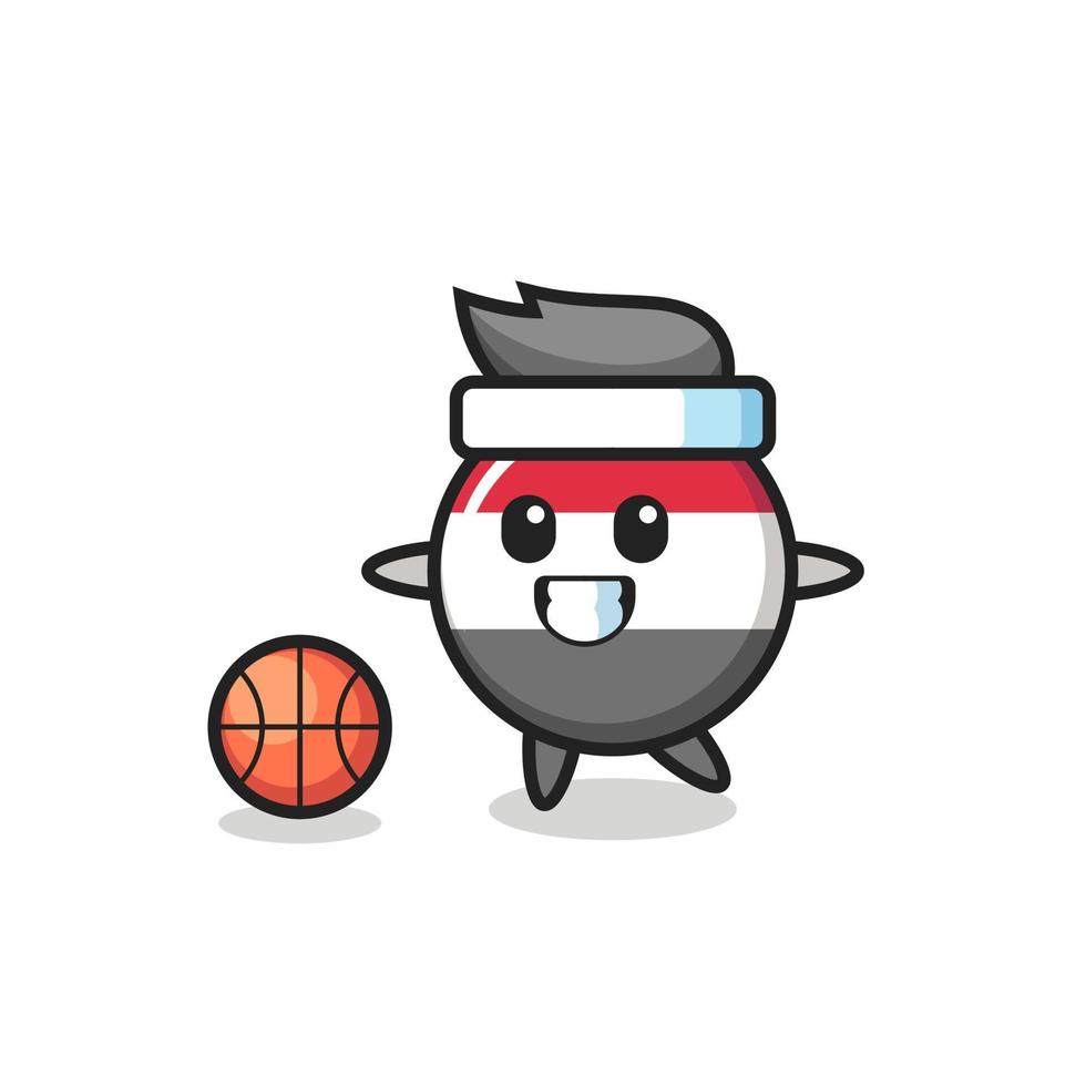 Illustration of yemen flag badge cartoon is playing basketball vector