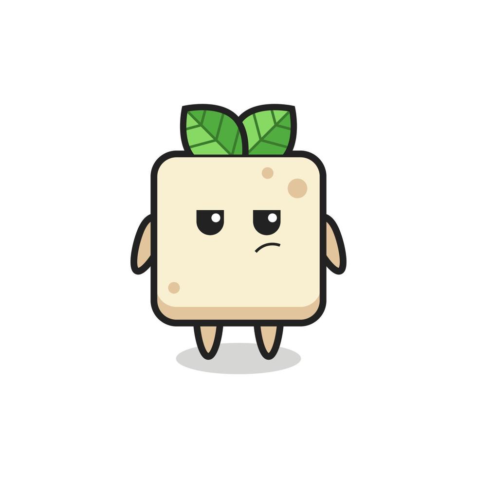 lindo personaje de tofu con expresión sospechosa vector