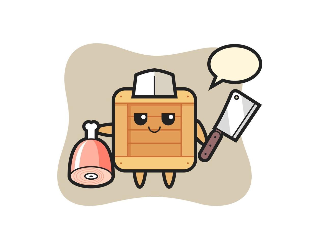 Illustration of wooden box character as a butcher vector