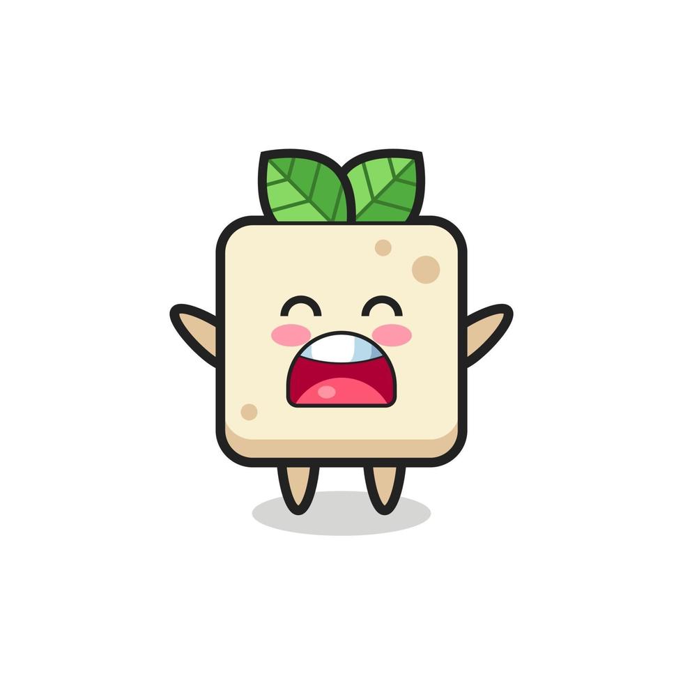 cute tofu mascot with a yawn expression vector