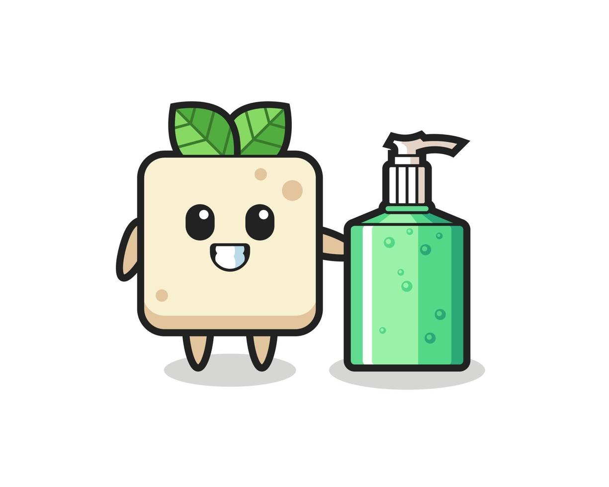 cute tofu cartoon with hand sanitizer vector