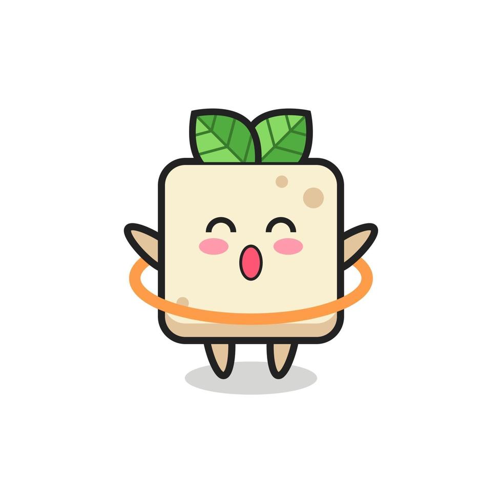 cute tofu cartoon is playing hula hoop vector