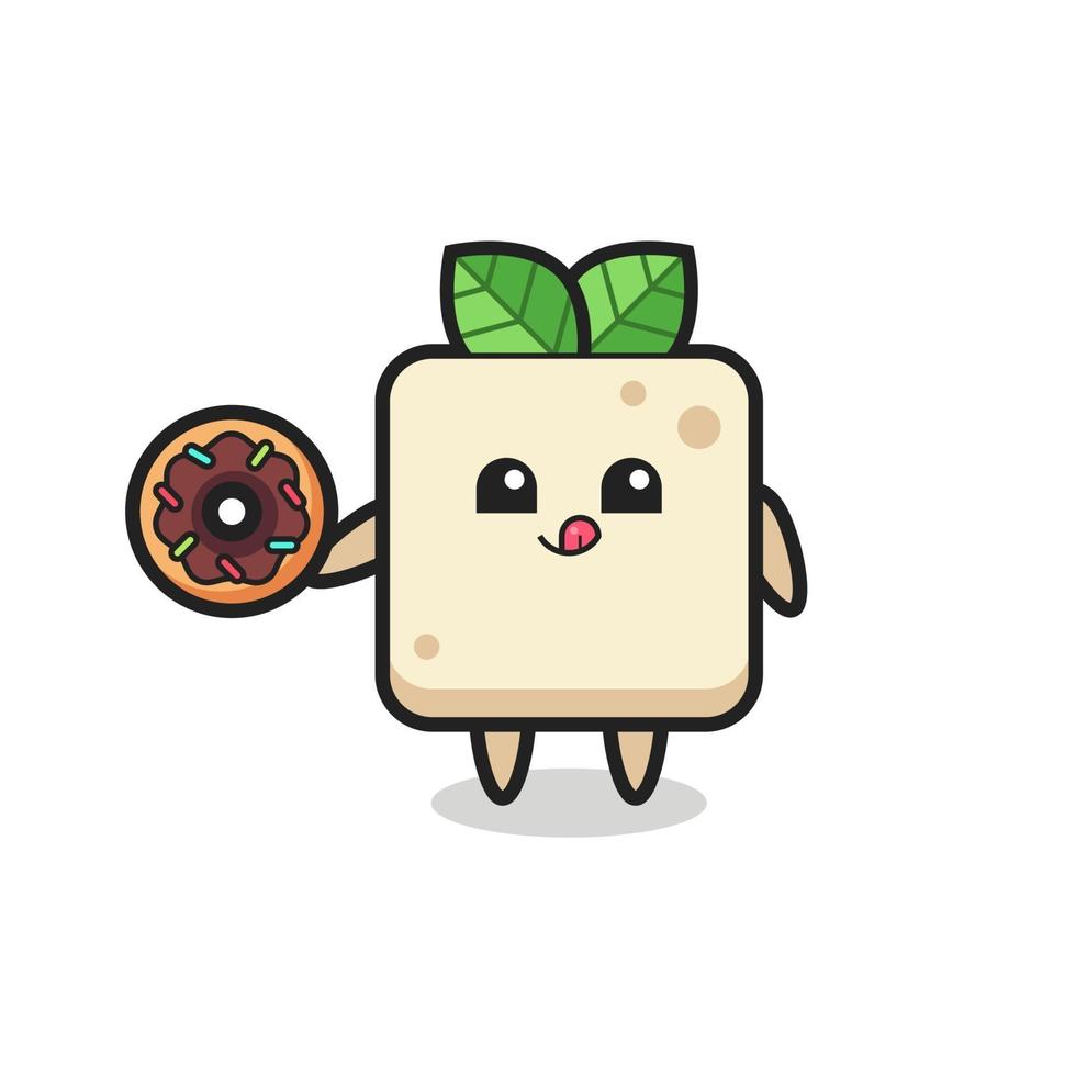 illustration of an tofu character eating a doughnut vector