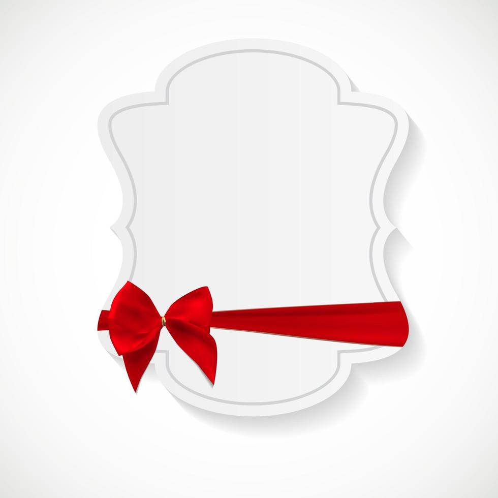 Gift Card with Red Ribbon and Bow. Vector illustration