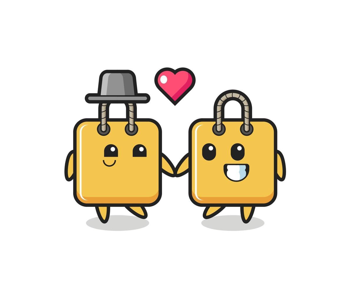 shopping bag cartoon character couple with fall in love gesture vector