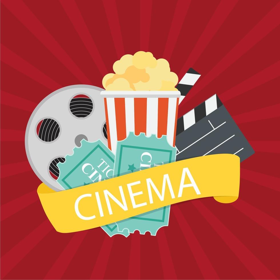 Abstract Cinema Flat Background with Reel, Old Style Ticket vector