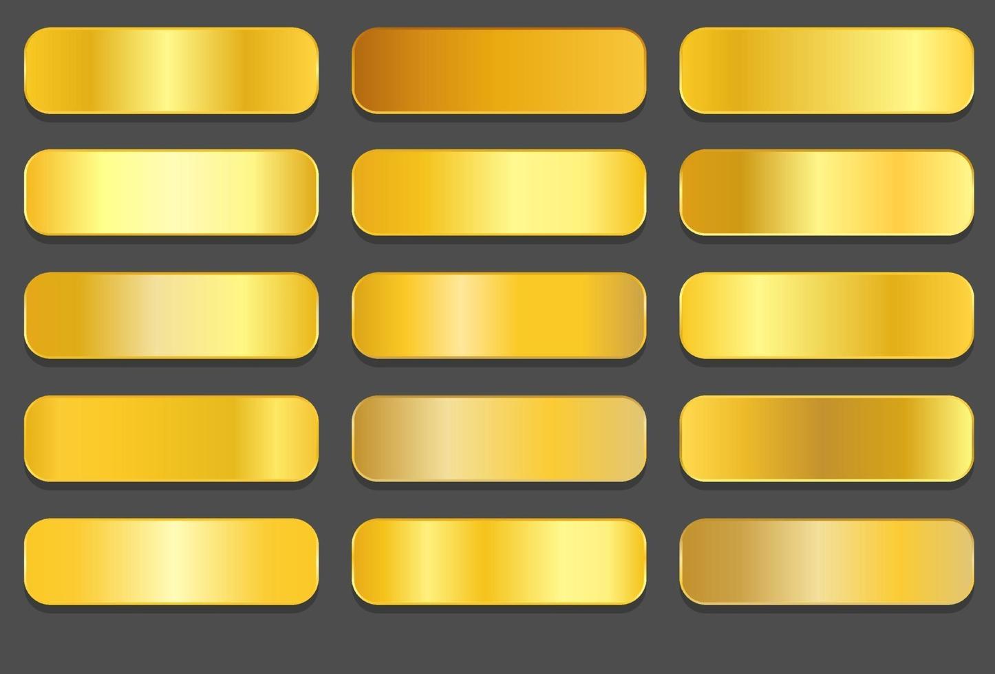 Yellow gold gradients. Golden metallic gradients vector