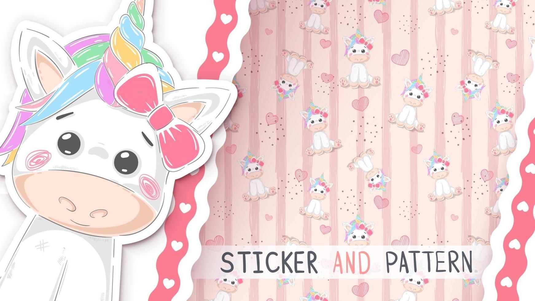 Cartoon character unicorn - seamless pattern. Hand Draw vector