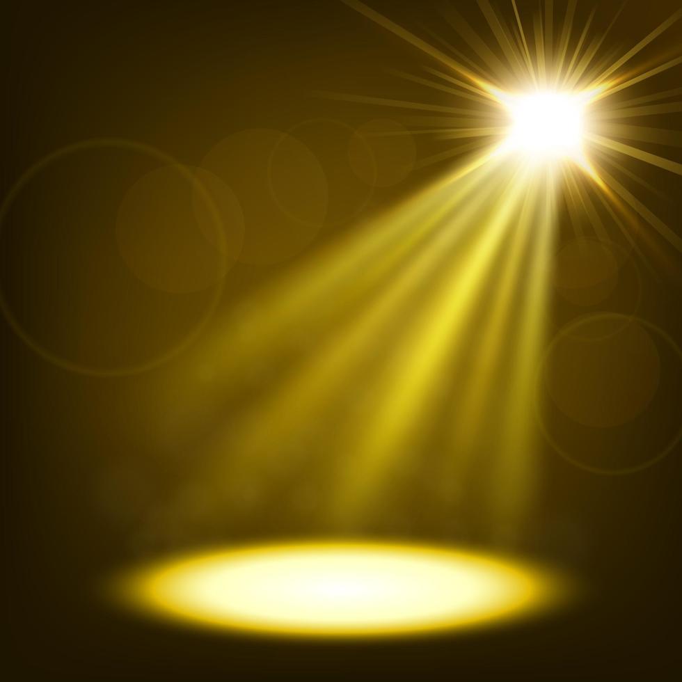 Golden spotlights shining with lens flare, Vector Illustration