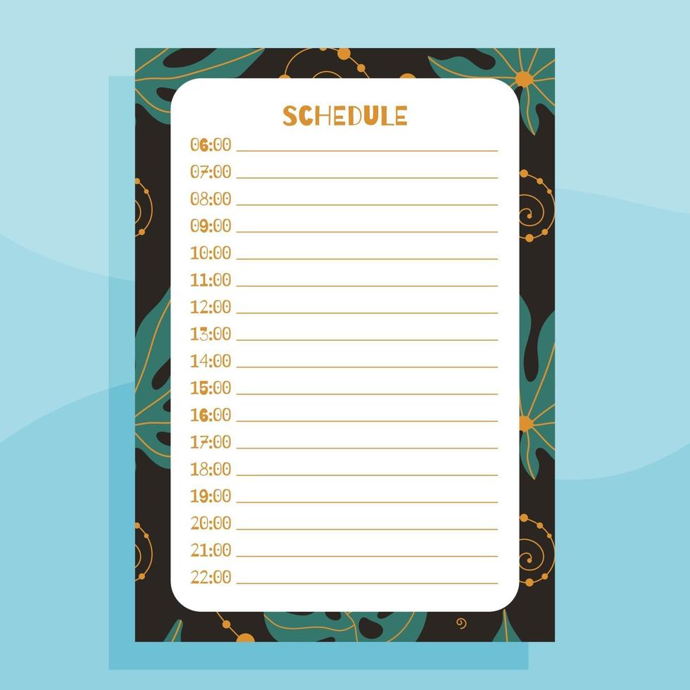 Printable day schedule planner concept vector